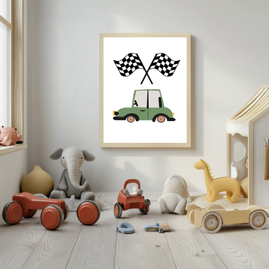 Green Racing Car β Kids Wall Art Print
