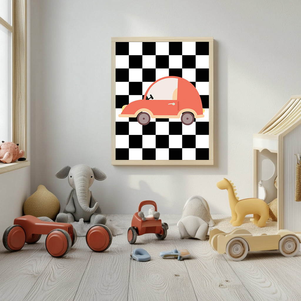 Red Car β Checker Background