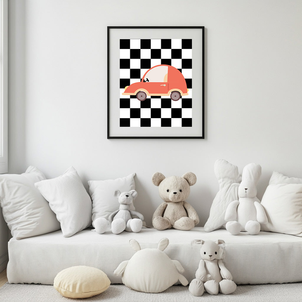 Red Car β Checker Background