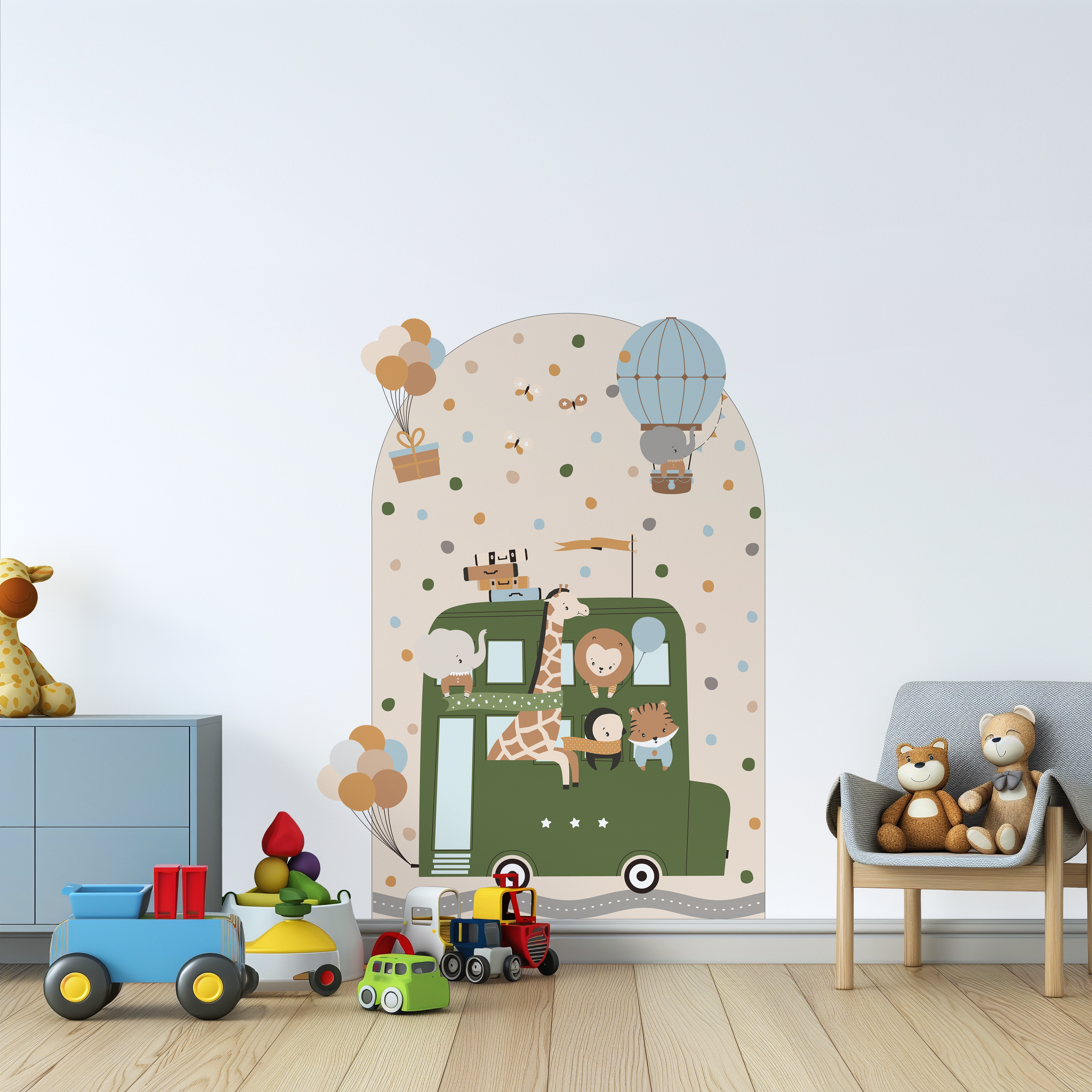 Party Bus with Animals Arch Wall Sticker