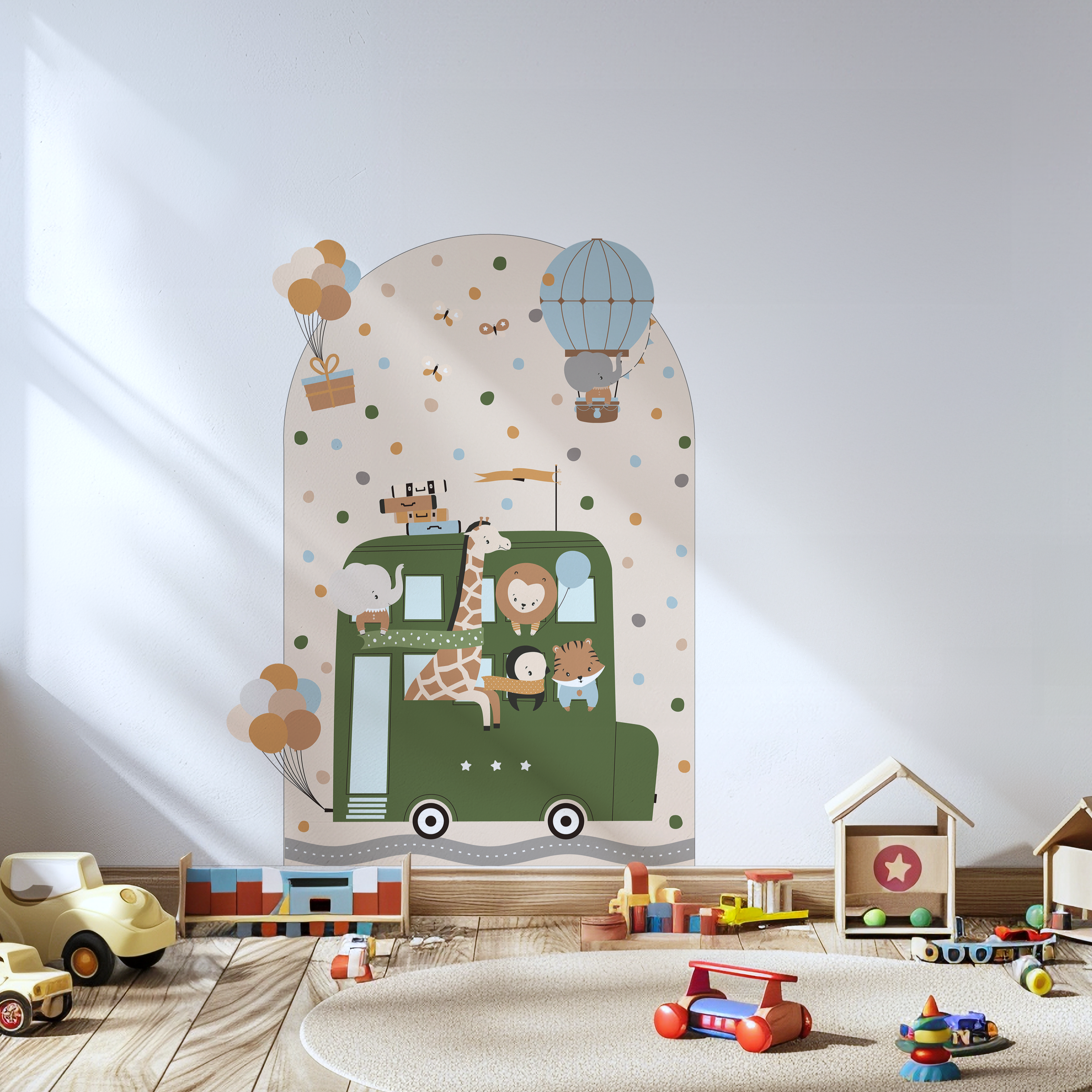 Party Bus with Animals Arch Wall Sticker