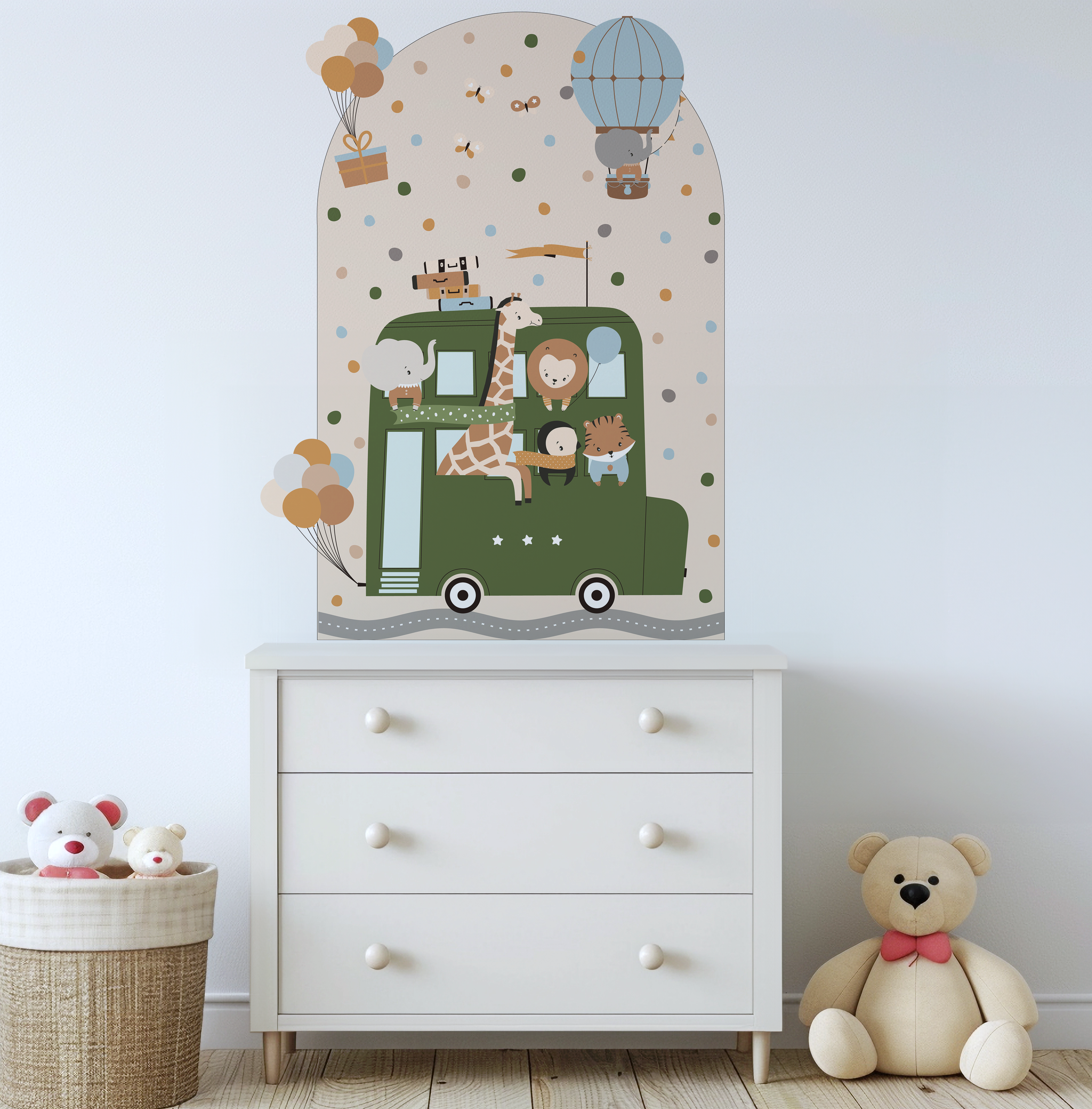Party Bus with Animals Arch Wall Sticker