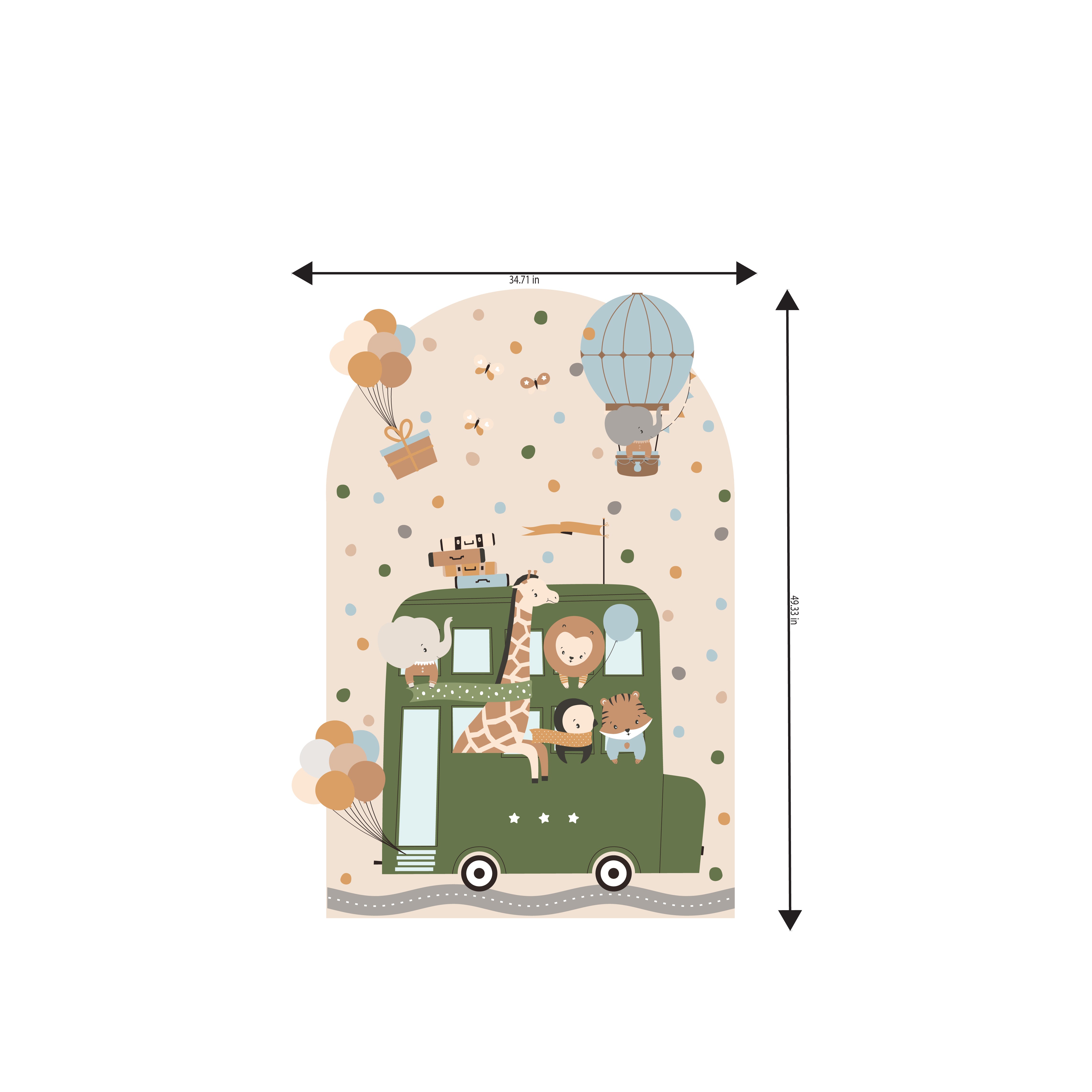 Party Bus with Animals Arch Wall Sticker