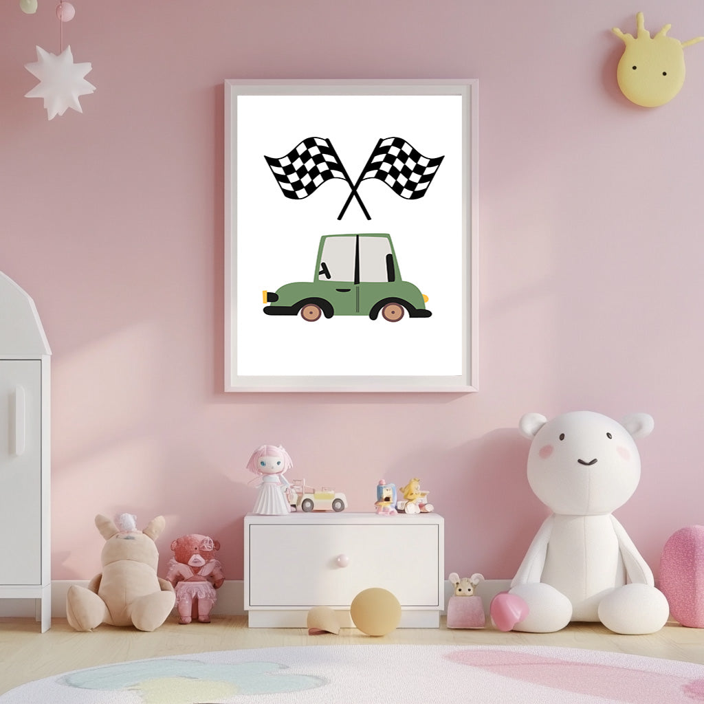Green Racing Car – Kids Wall Art Print
