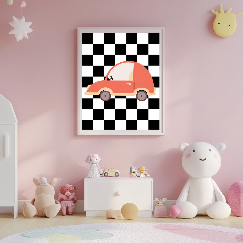 Red Car – Checker Background