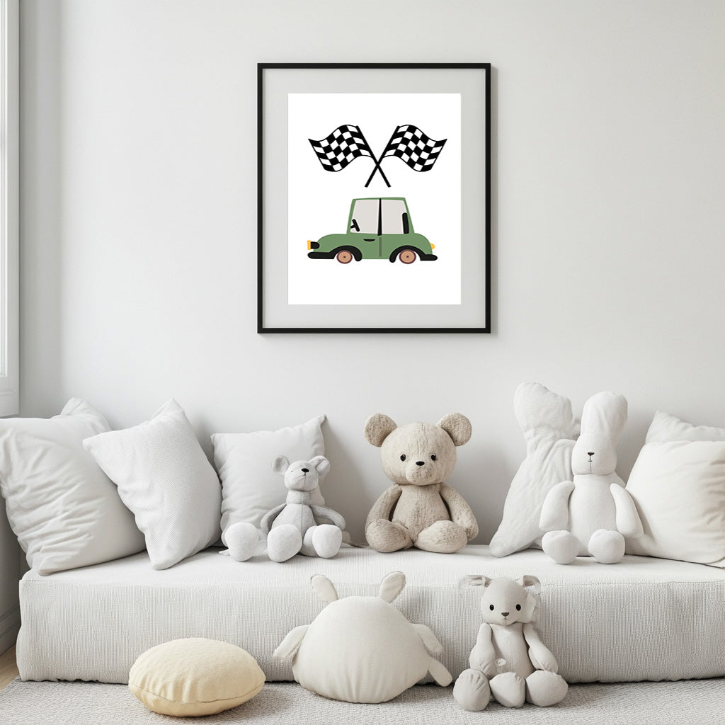 Green Racing Car – Kids Wall Art Print