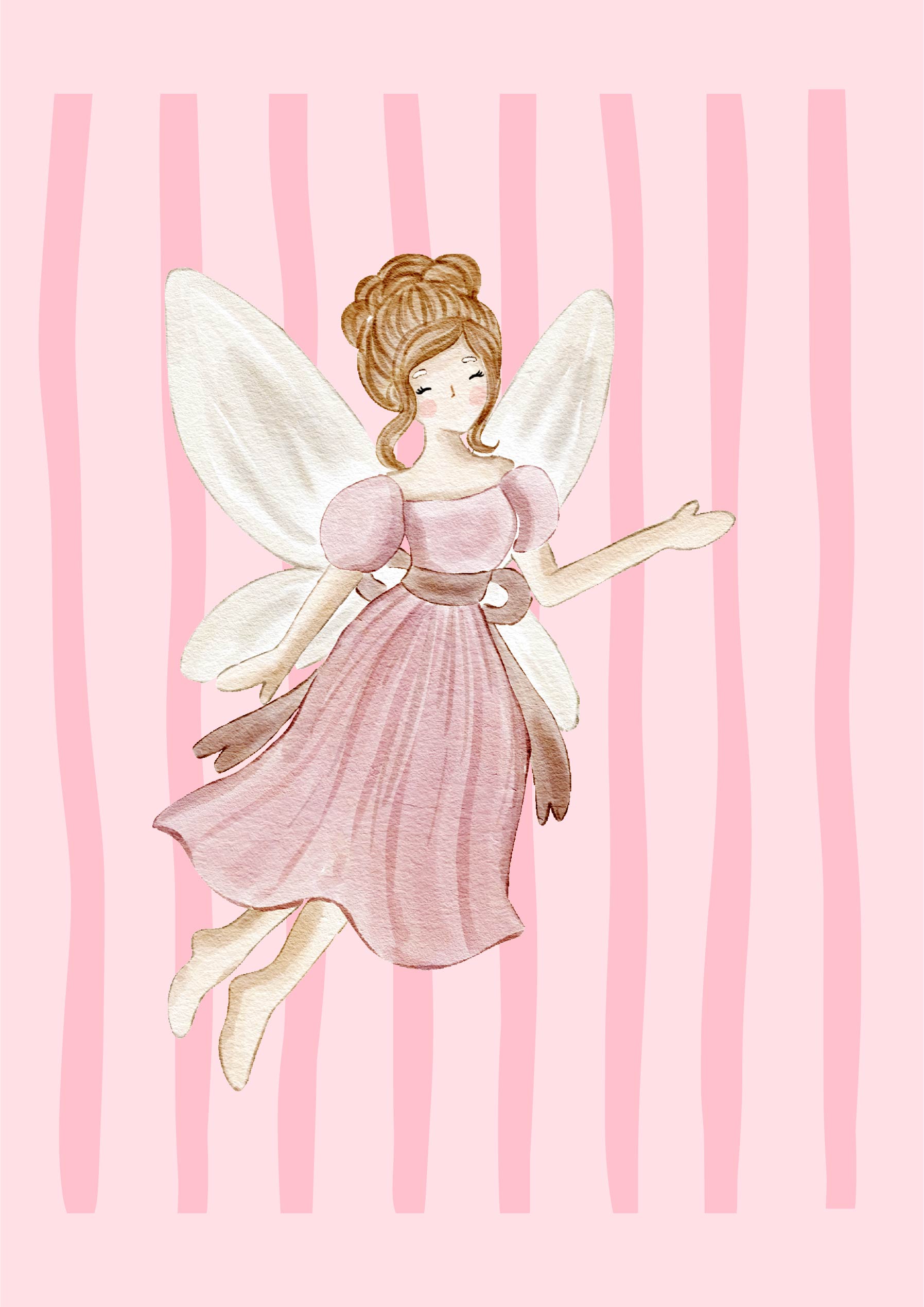 Flying Fairy with Pink striped background Wall Poster
