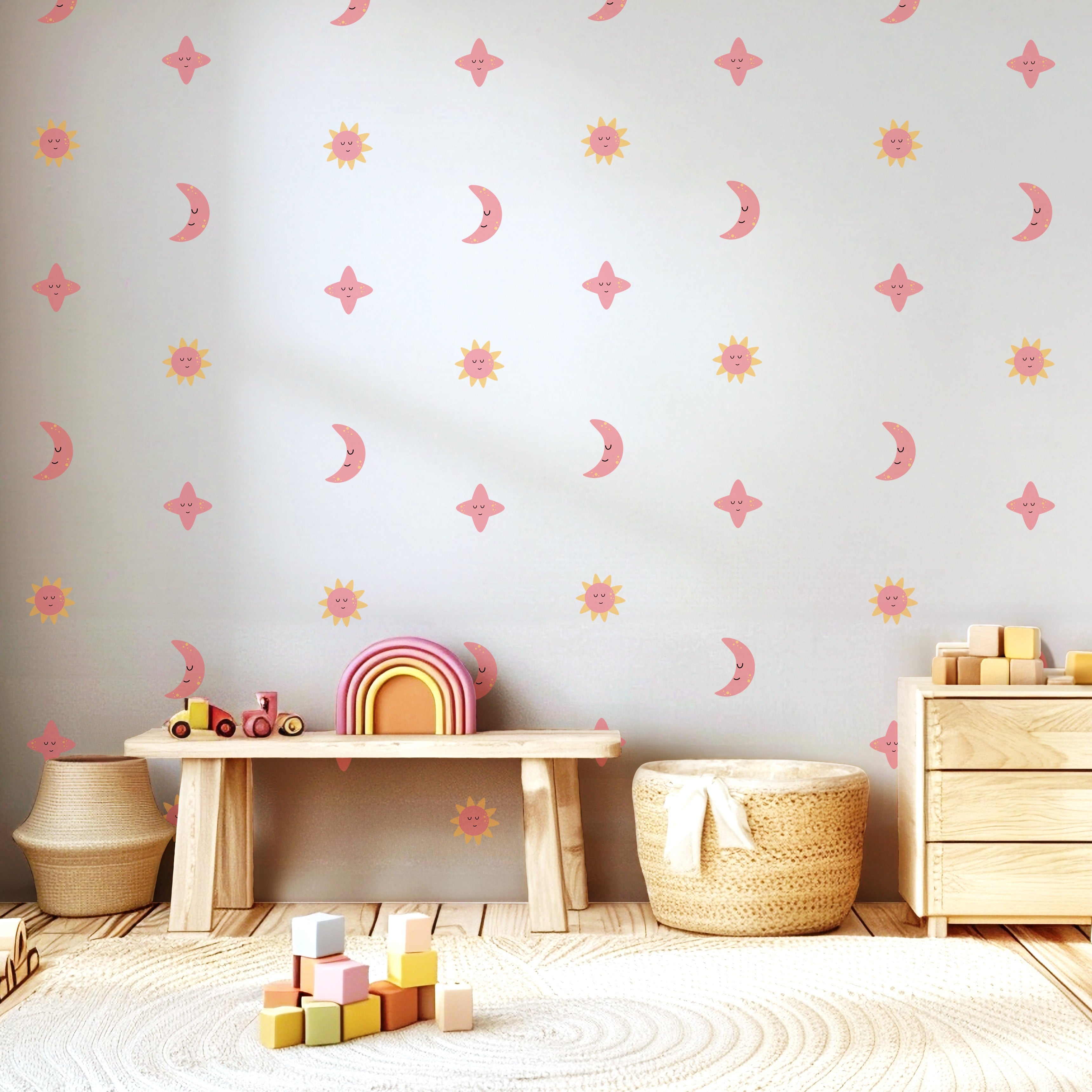 Pastel Moon Sun Star Wall Stickers